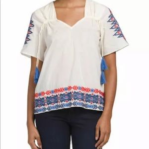 Pepin White and Blue Embroidered Blouse